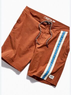 Katin Men's Rust Board Shorts with Blue and Cream Stripes Wilson Boardshorts 32